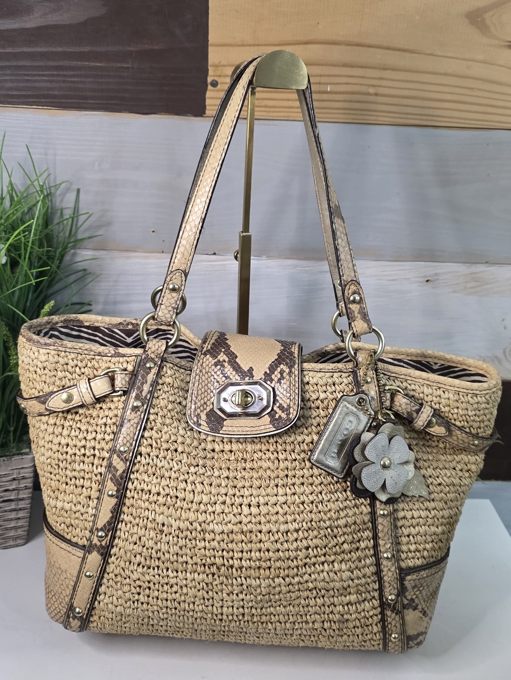 Coach Python Natalie Raffia Shoulder Bag - Picture 12 of 12